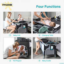 PANGDUBE 4-in-1 Baby Crib Multifunctional Convertible Bed with Rocker & Baby Playpen Newborn Changing Table Foldable Travel Cot