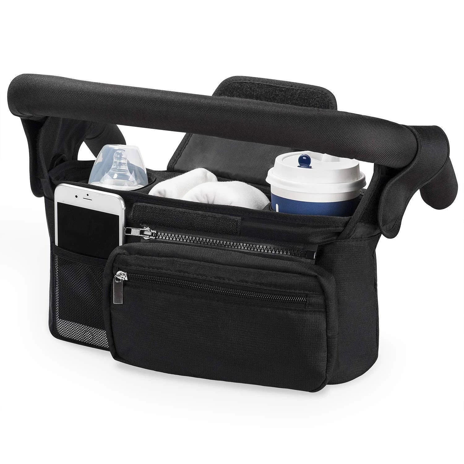 Baby Stroller Storage Pouch, Waterproof Hanging Bag, Multi-Function Basket, Stroller Organizer with Zipper, Anti-Drop