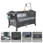 PANGDUBE 4-in-1 Baby Crib Multifunctional Convertible Bed with Rocker & Baby Playpen Newborn Changing Table Foldable Travel Cot