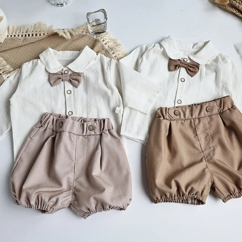MILANCEL Toddler Baby Clothing Set Gentleman Suit Bow Blouse and Shorts Boys Clothes Suit