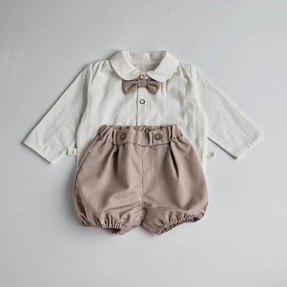 MILANCEL Toddler Baby Clothing Set Gentleman Suit Bow Blouse and Shorts Boys Clothes Suit