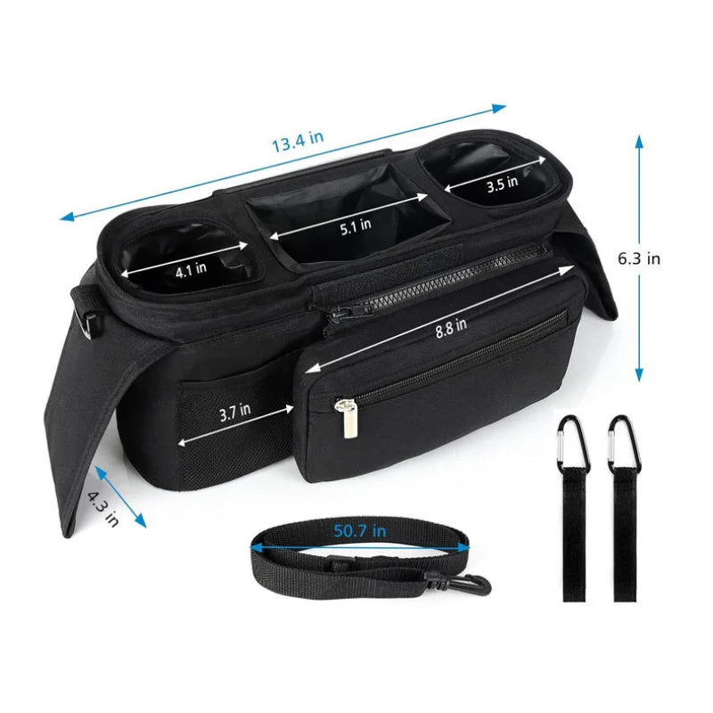 Baby Stroller Storage Pouch, Waterproof Hanging Bag, Multi-Function Basket, Stroller Organizer with Zipper, Anti-Drop