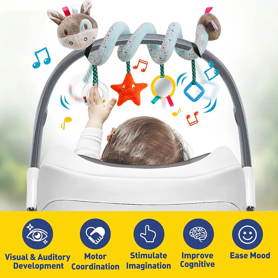 Baby Car Seat Toys Activity Stroller Toy for Boys Girls 0 3 6 9 10 12 Months, Spiral Hanging Plush Toys, Baby Stocking Stuffers