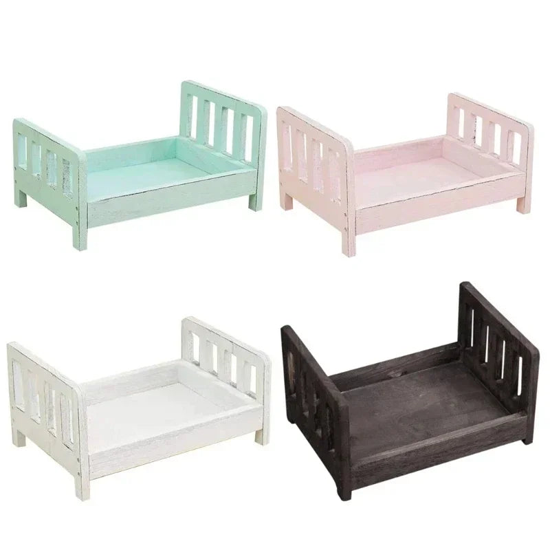 Infant Posing Sofa Retro Wood Bed Newborn Photography Props Detachable Background Baby Growth Memorial For Baby Boys Studio Use