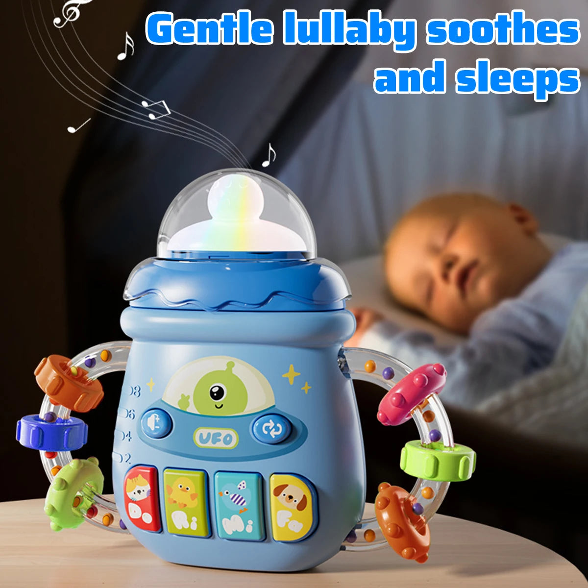 Baby Musical Feeding Bottle Pacifier For 6M+ Newborn Soft Teether Rattles Educational Toy Mobile Soothing Vocal Music Toys
