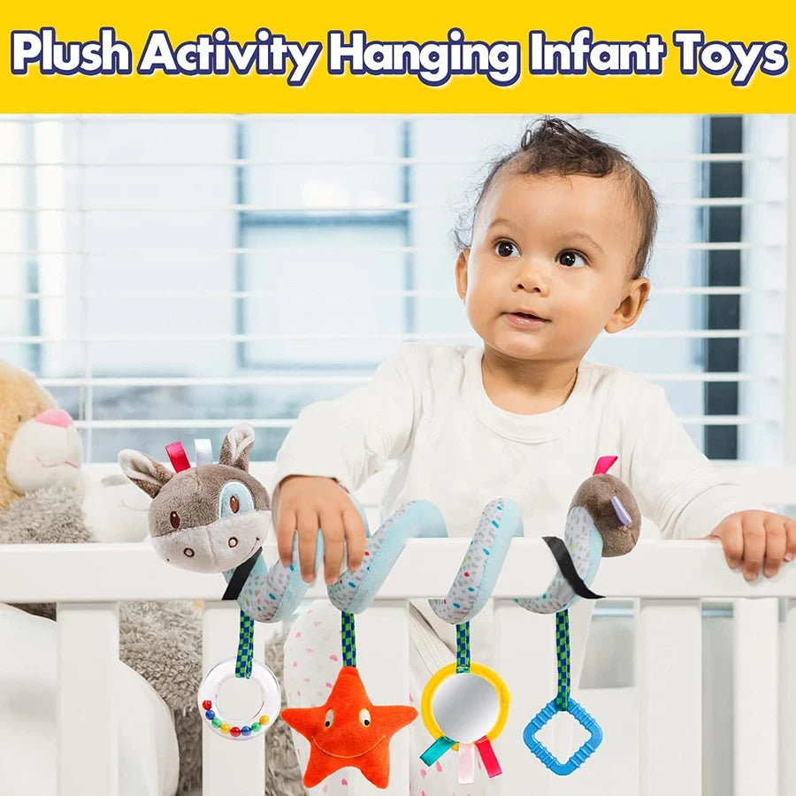 Baby Car Seat Toys Activity Stroller Toy for Boys Girls 0 3 6 9 10 12 Months, Spiral Hanging Plush Toys, Baby Stocking Stuffers
