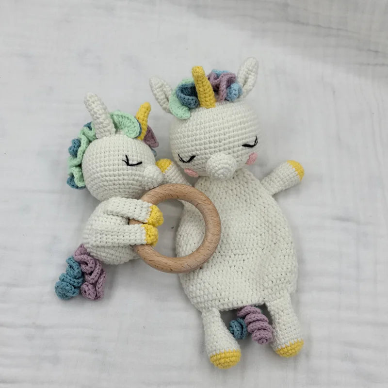 Baby Security Blanket Towel Feeding Bib Soft Towel Cotton Burping Cloth Infant Shower Gift Knitted Lovely Animal Rattle Sleep To