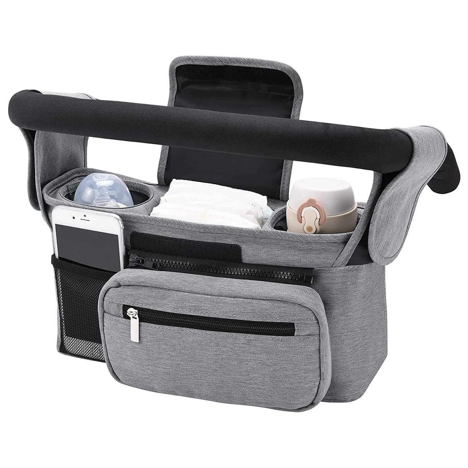 Baby Stroller Storage Pouch, Waterproof Hanging Bag, Multi-Function Basket, Stroller Organizer with Zipper, Anti-Drop