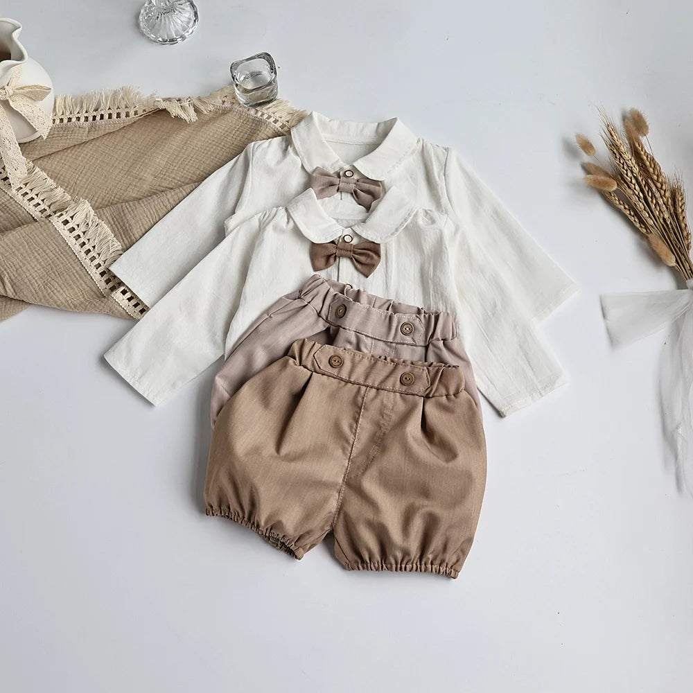 MILANCEL Toddler Baby Clothing Set Gentleman Suit Bow Blouse and Shorts Boys Clothes Suit