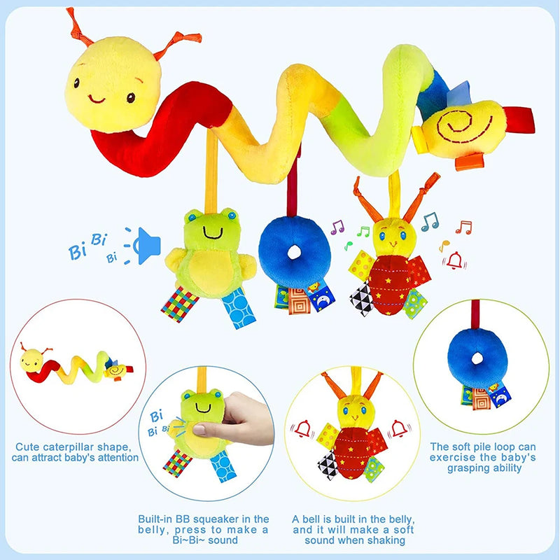 Cute Activity Musical Spiral Crib Stroller Car Seat Travel Hanging Toys Baby Boys Girls Rattles Toy
