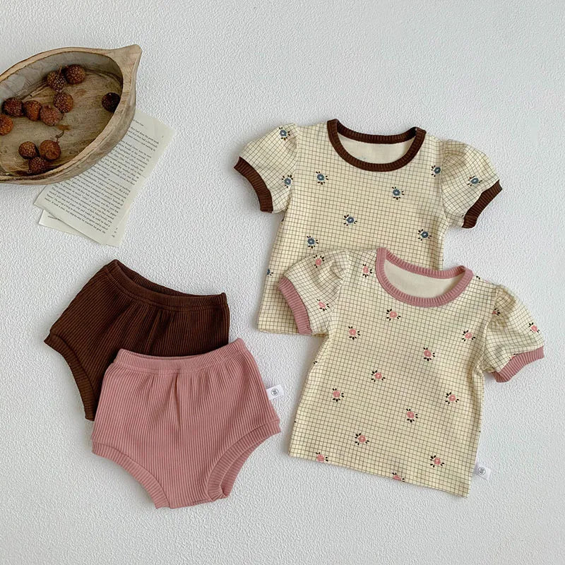 MILANCEL 2023 Summer Baby Clothing Set Floral Tee And Bloomer2 Pcs Suit Baby Clothes