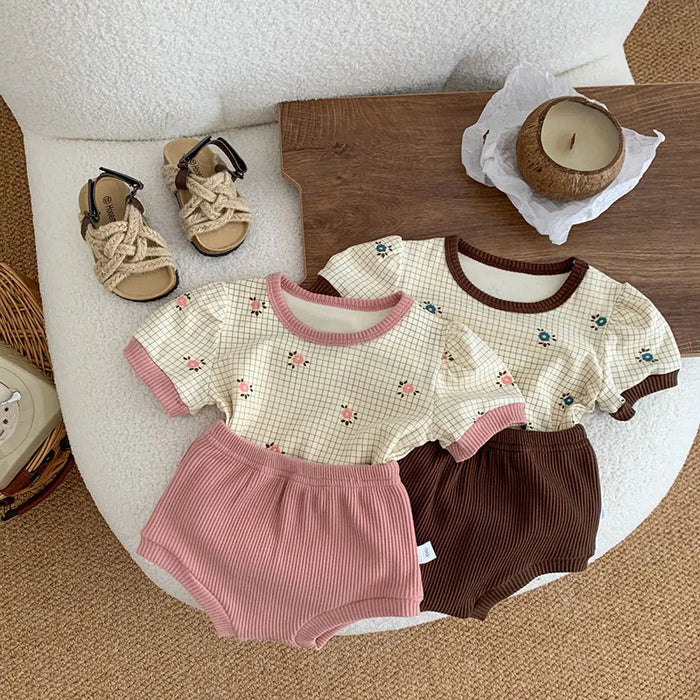 MILANCEL 2023 Summer Baby Clothing Set Floral Tee And Bloomer2 Pcs Suit Baby Clothes