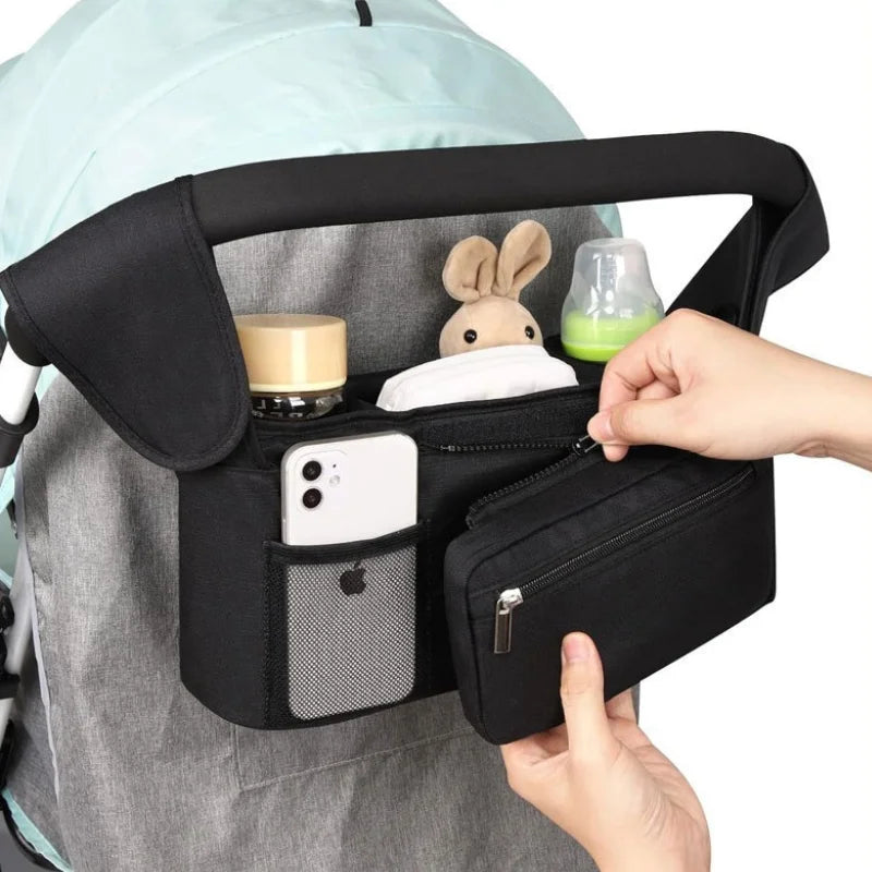 Baby Stroller Storage Pouch, Waterproof Hanging Bag, Multi-Function Basket, Stroller Organizer with Zipper, Anti-Drop