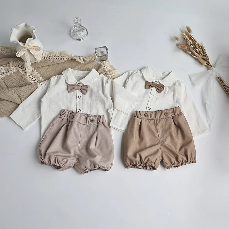 MILANCEL Toddler Baby Clothing Set Gentleman Suit Bow Blouse and Shorts Boys Clothes Suit